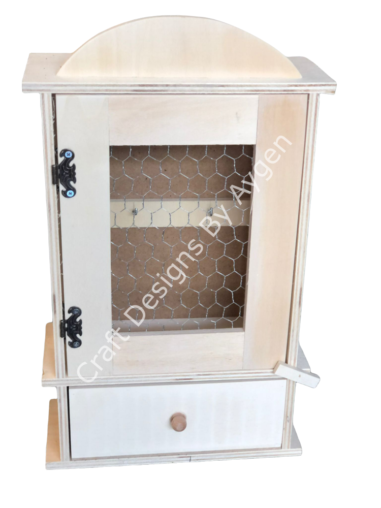 Boyanabilir Ahşap Ham Objeler -KÜÇÜK ÇEKMECELİ TELLİ MASİF DOLAP 42*24CM