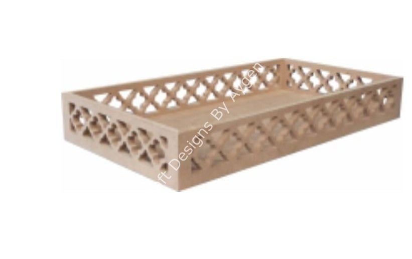 Boyanabilir Ahşap Ham Objeler -DİKDÖRTGEN İŞLEMELİ TEPSİ BÜYÜK 26x48