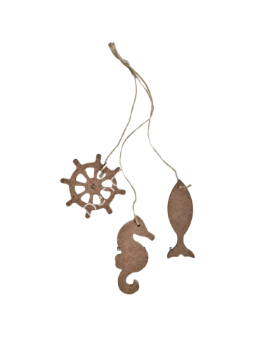 Boyanabilir Ahşap Ham Objeler -ÜÇLÜ MARİN SÜS-1 12 cm, 12 cm, 10 cm