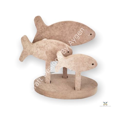 Boyanabilir Ahşap Ham Objeler -3 LÜ BALIK STAND 7 cm /10 cm /12,5 cm