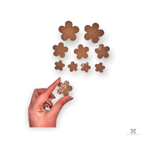 Boyanabilir Ahşap Ham Objeler -ÜÇLÜ ÇİÇEK 8-6-4 cm