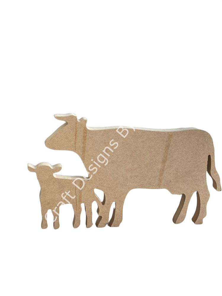 Boyanabilir Ahşap Ham Objeler -YAVRULU İNEK 22,5 x 13 cm