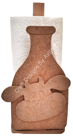 Boyanabilir Ahşap Ham Objeler -İNEKLİ SÜT ŞİŞESİ KAĞIT HAVLULUK 24.5 cm