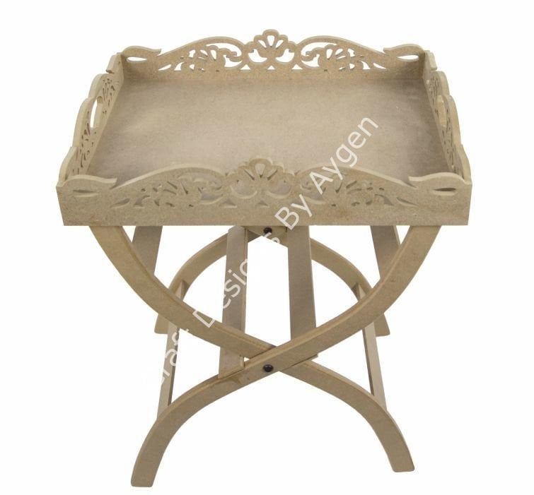 Boyanabilir Ahşap Ham Objeler -İŞLEMELİ SİMİTÇİ SEHPA 70X42X55