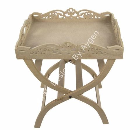 Boyanabilir Ahşap Ham Objeler -İŞLEMELİ SİMİTÇİ SEHPA 70X42X55