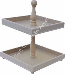 Boyanabilir Ahşap Ham Objeler - 2 KATLI KARE SUNUMLUK