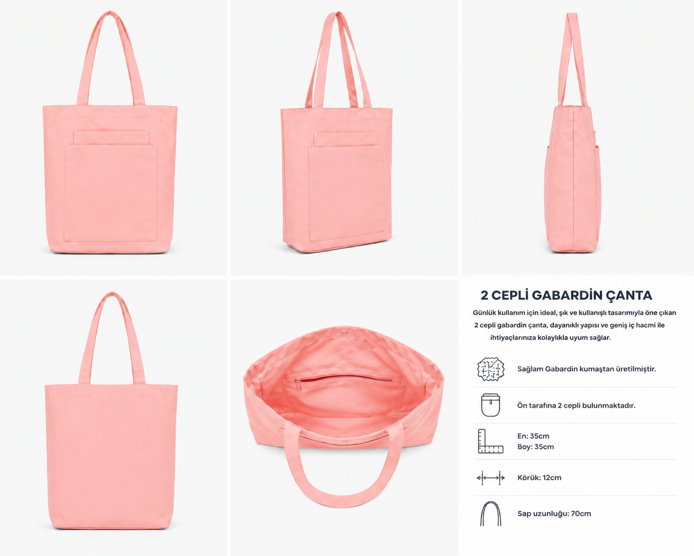 2 CEPLİ GABARDİN ÇANTA / PEMBE