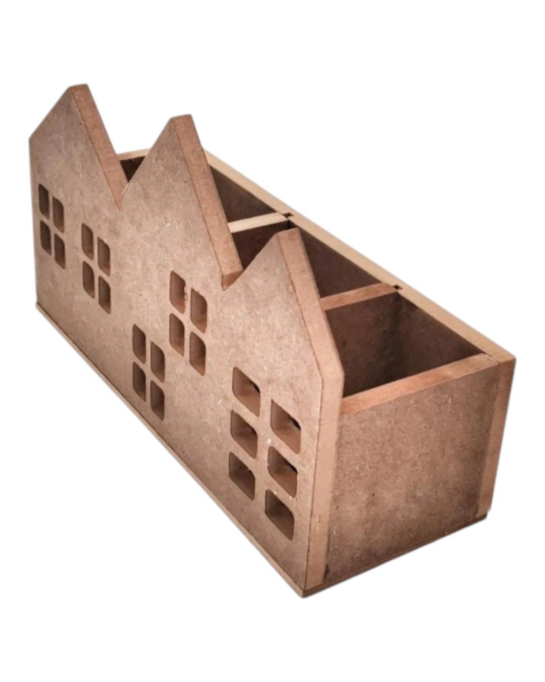 Boyanabilir Ahşap Ham Objeler -ÜÇ BÖLMELİ EV KALEMLİK 27 x 16 x 10 cm