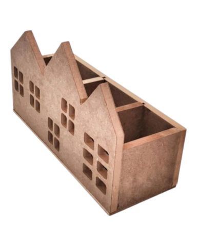 Boyanabilir Ahşap Ham Objeler -ÜÇ BÖLMELİ EV KALEMLİK 27 x 16 x 10 cm