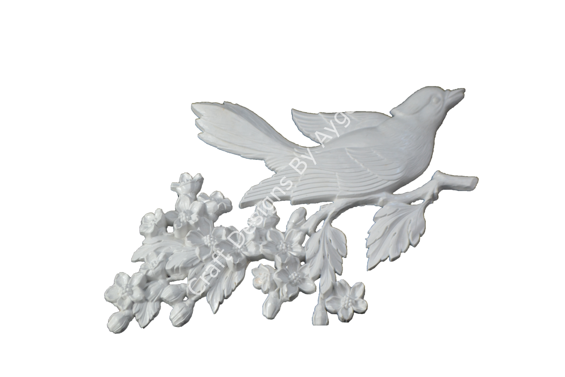 Boyanabilir Polyester Ham Objeler -ÇİÇEKLİ DALDAKİ KUŞ 37X23 CM