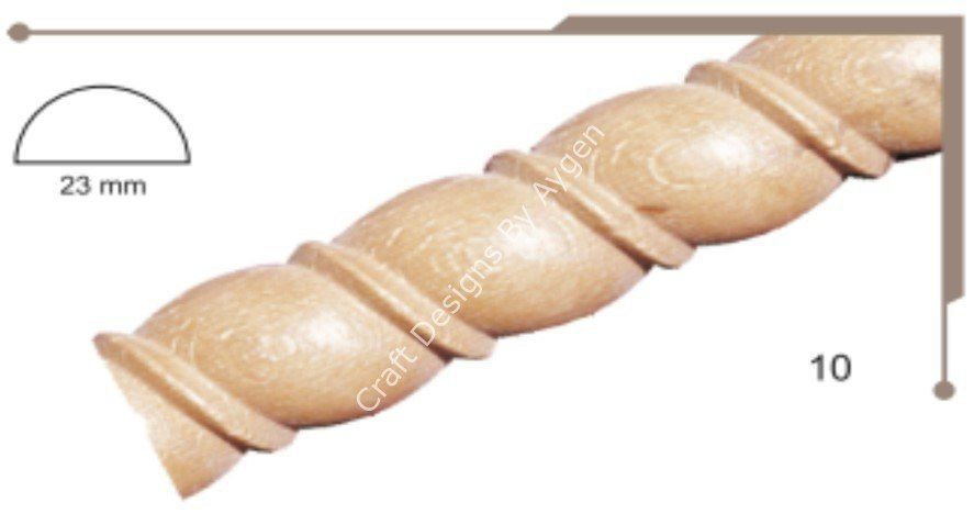 Boyanabilir Çıta&Aplik Objeler -AHŞAP BURGU 10 MODEL ÇITA 60  CM 10 MM X 23 MM