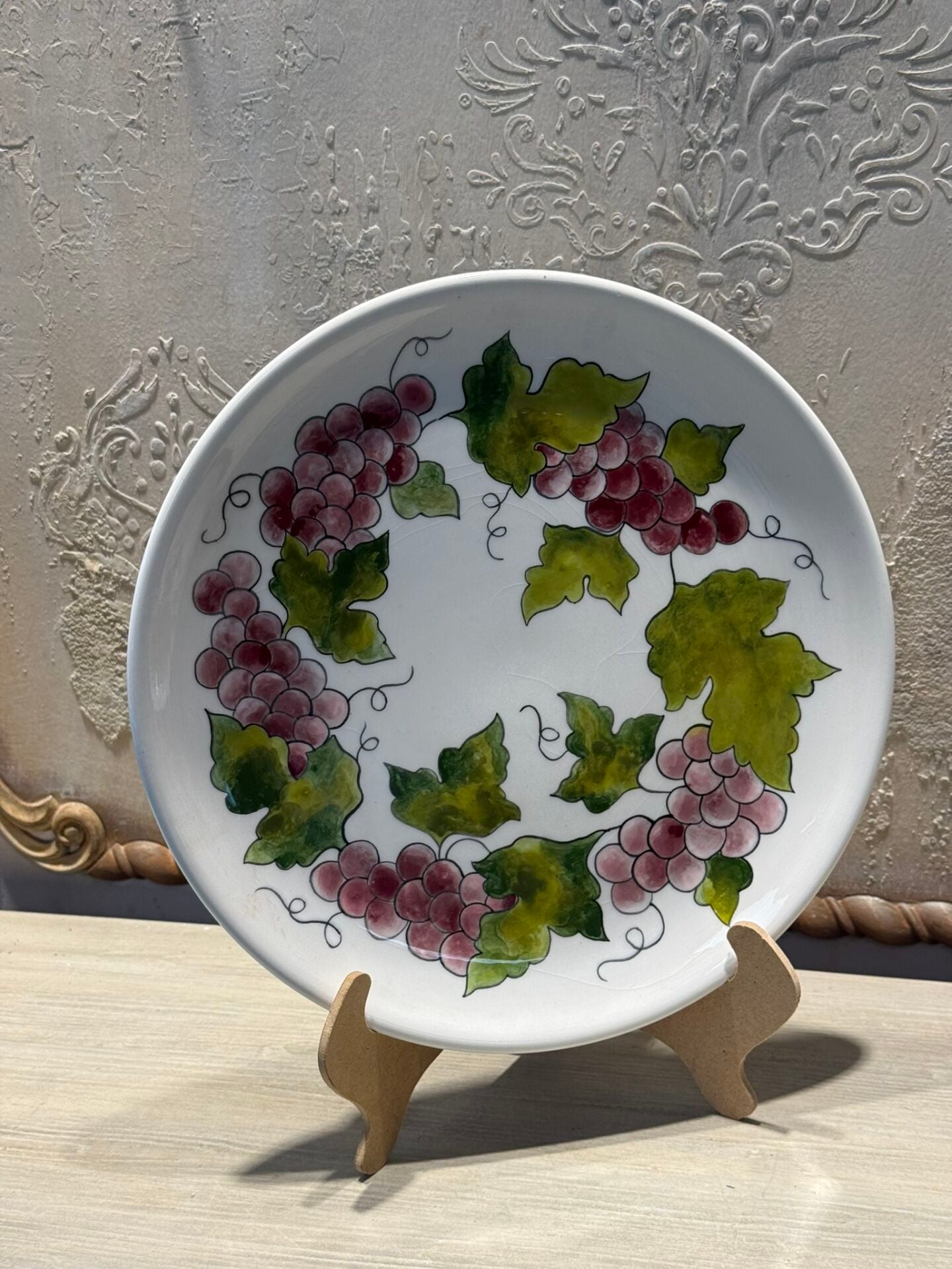 ÇİNİ 30 CM TABAK - ÜZÜMLÜ ASMA YAPRAKLI BARDAKLI