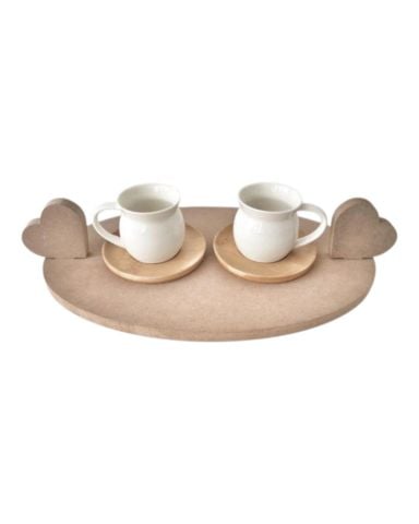Boyanabilir Ahşap Ham Objeler -KALPLİ AŞK TEPSİSİ 32x20cm