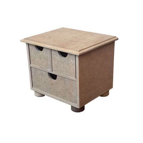 Boyanabilir Ahşap Ham Objeler -MAKYAJ KUTUSU 3  ÇEKMECELİ KÜÇÜK 16x20x17 cm
