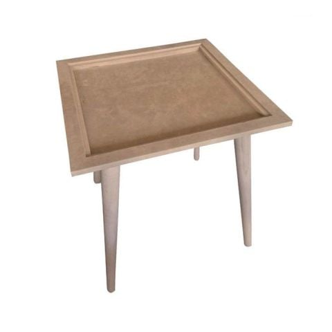 Boyanabilir Ahşap Ham Objeler -KARE GIRINTILI SEHPA