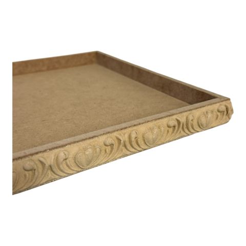 Boyanabilir Ahşap Ham Objeler -OYMALI İNCE DİKDÖRTGEN TEPSİ 2 34X23 CM