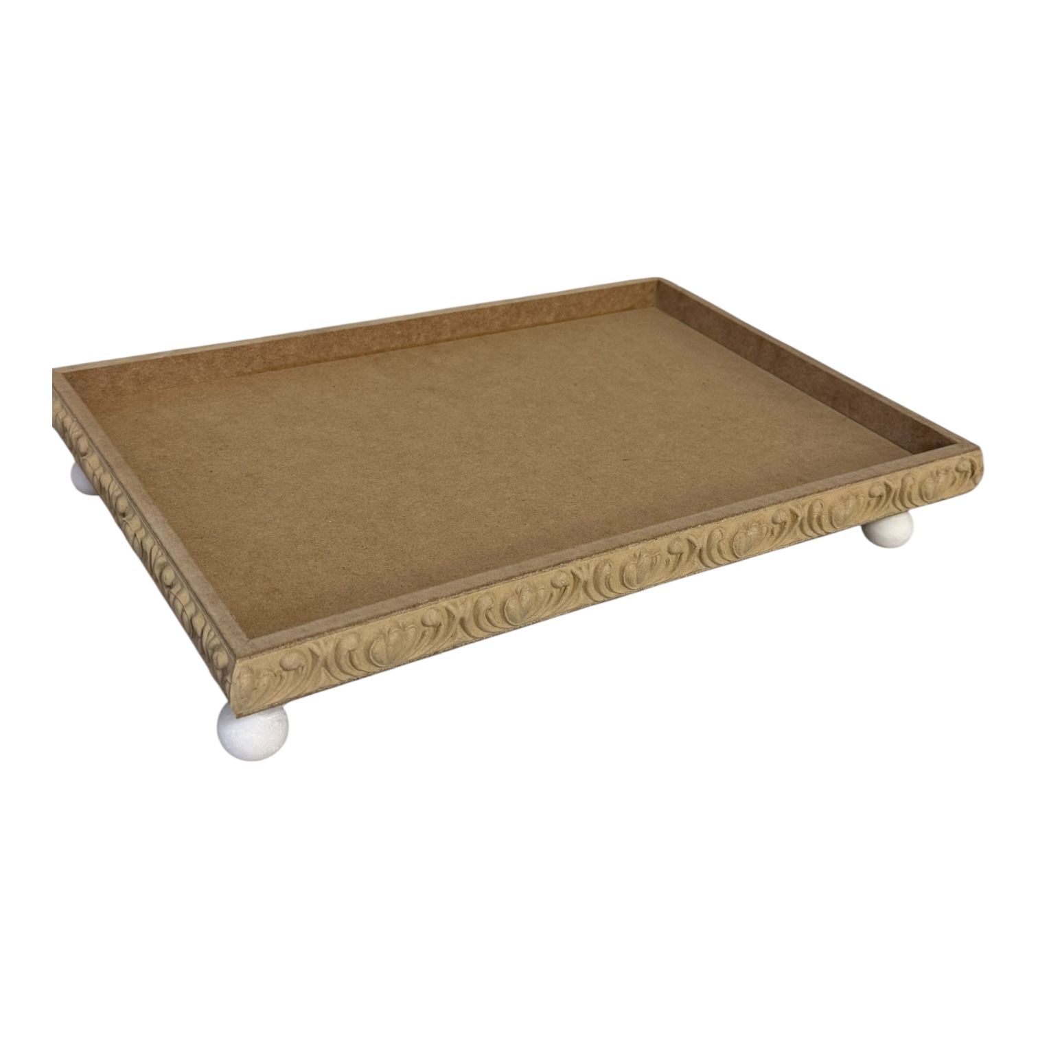 Boyanabilir Ahşap Ham Objeler -OYMALI İNCE DİKDÖRTGEN TEPSİ 2