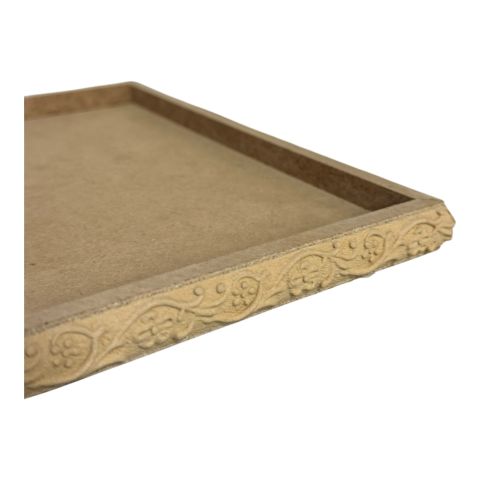 Boyanabilir Ahşap Ham Objeler -OYMALI İNCE DİKDÖRTGEN TEPSİ 3 34X23 CM