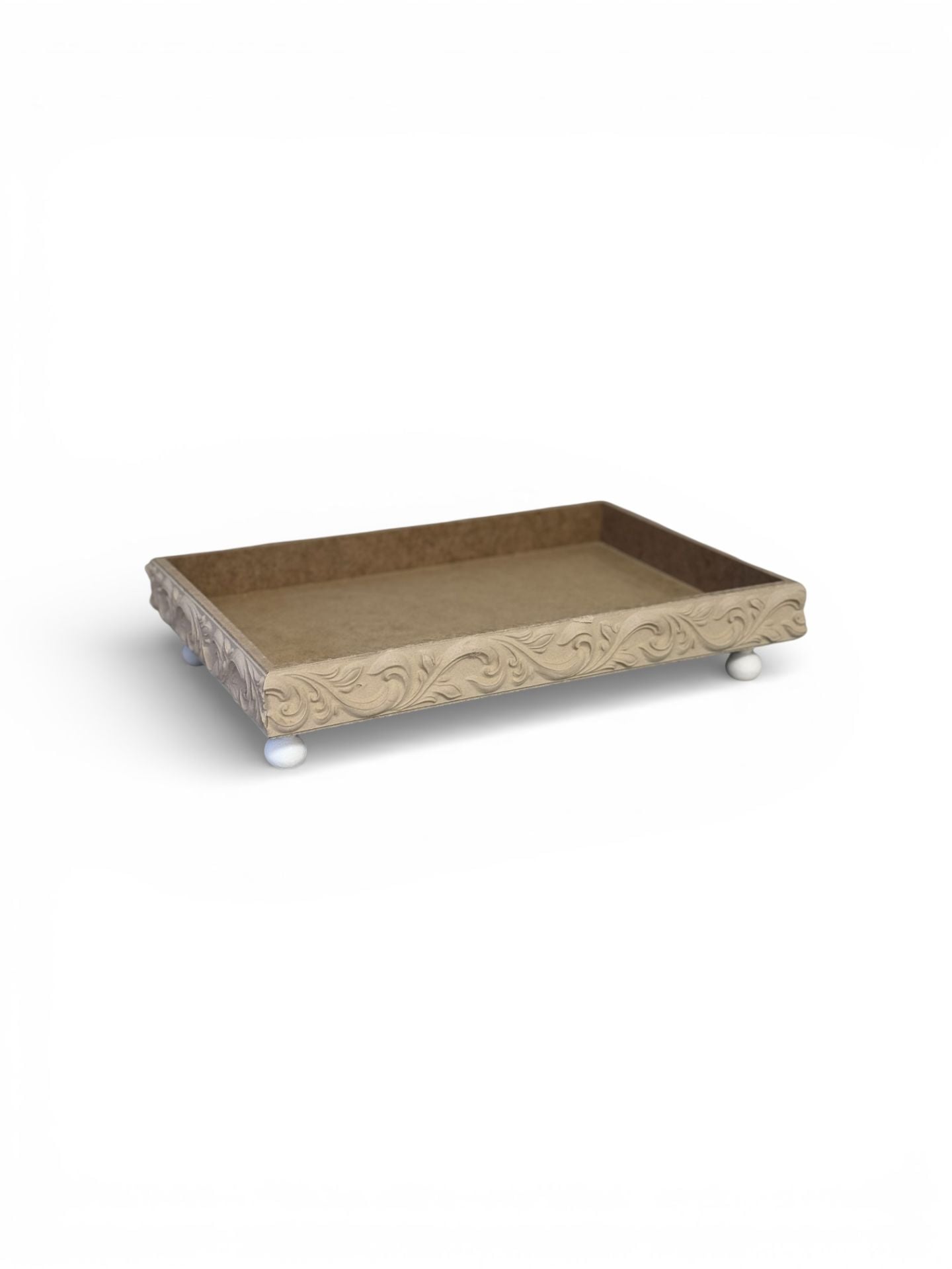 Boyanabilir Ahşap Ham Objeler -OYMALI DERİN BÜYÜK DİKDÖRTGEN TEPSİ 2 30x22 CM