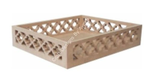 Boyanabilir Ahşap Ham Objeler -KARE İŞLEMELİ TEPSİ BÜYÜK