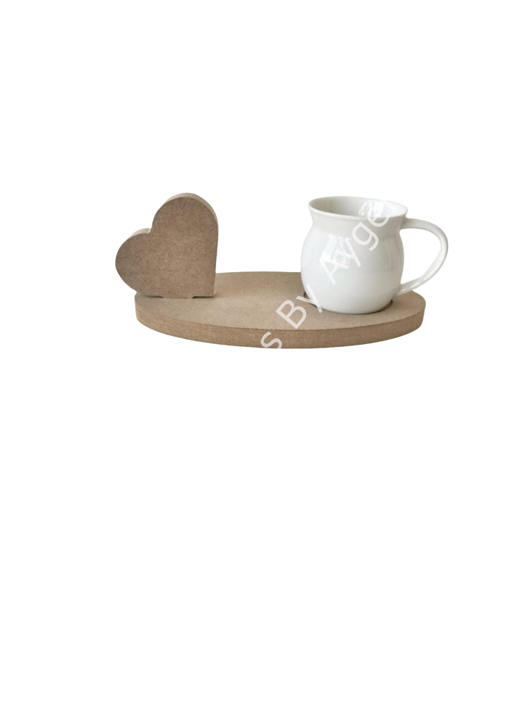 Boyanabilir Ahşap Ham Objeler -KALP KAHVE SUNUMLUK  18 x 10 cm