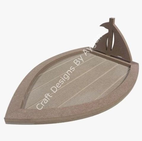 Boyanabilir Ahşap Ham Objeler -KAHVE SUNUMLUĞU-TEKNE YELKENLİ 18x12