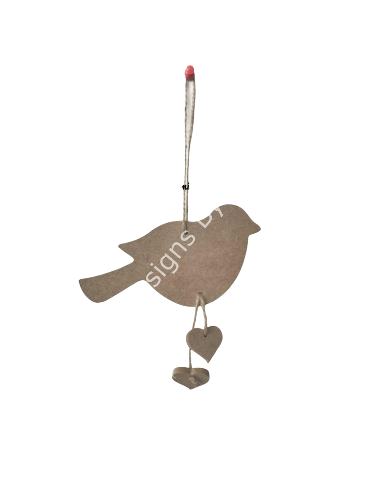 Boyanabilir Ahşap Ham Objeler -KUŞLU KALPLİ DUVAR SÜSÜ