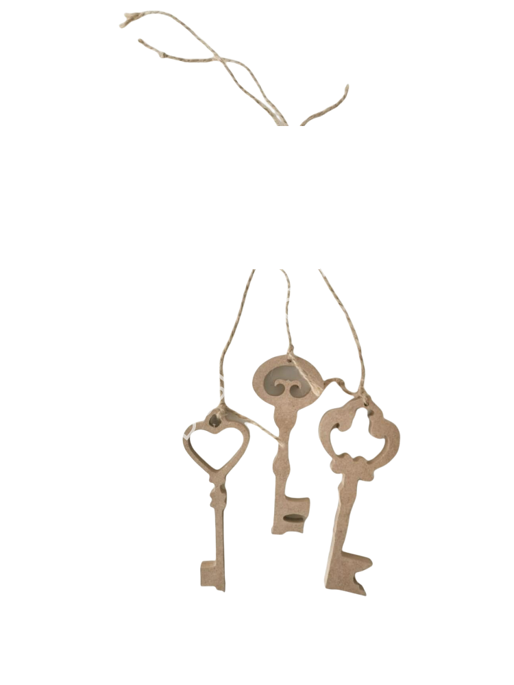 Boyanabilir Ahşap Ham Objeler -ÜÇLÜ ANAHTAR SÜS