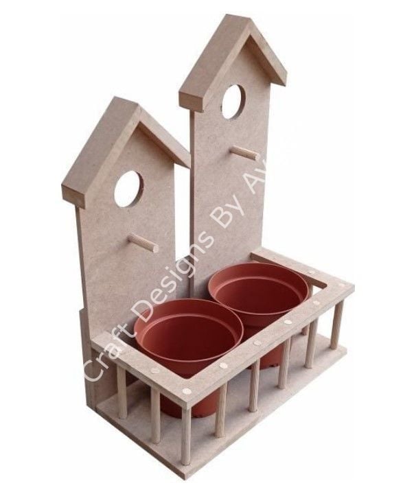 Boyanabilir Ahşap Ham Objeler -2 Lİ KUŞ EVİ ÇİÇEKLİK  35X25X13