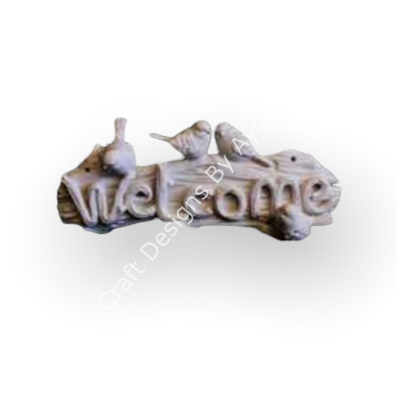 Boyanabilir Polyester Ham Objeler -KUŞLU WELCOME 35.5 X 12 CM