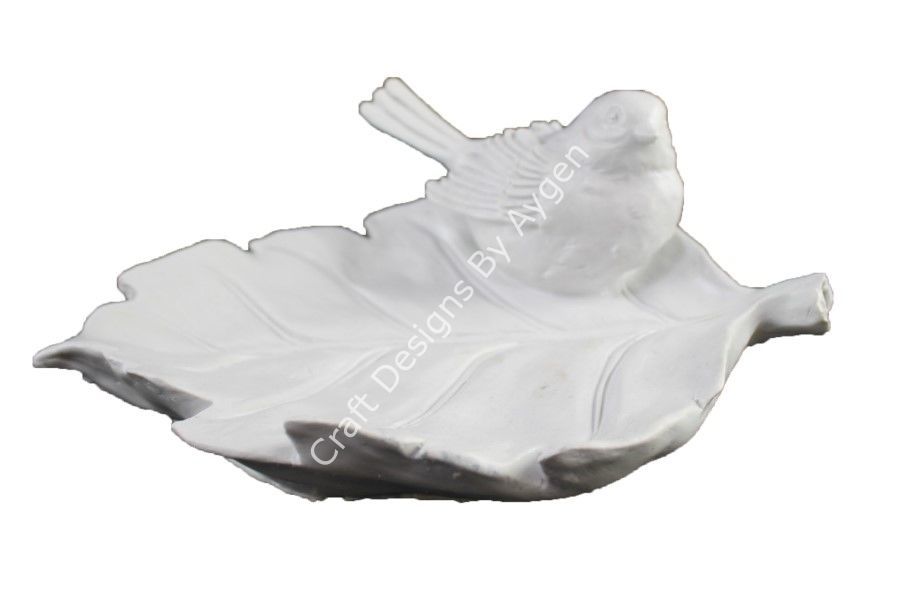 Boyanabilir Polyester Ham Objeler -YAPRAK ÜSTÜNDE KUŞ 9X24 CM