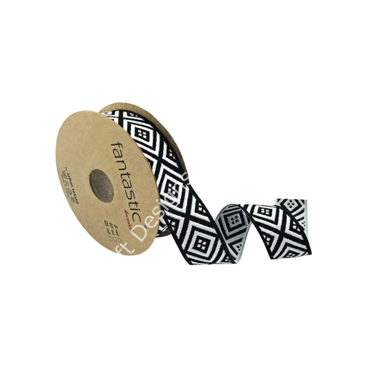25 MM  DESENLİ DOKUMA KURDELE SİYAH BEYAZ - 1 METRE