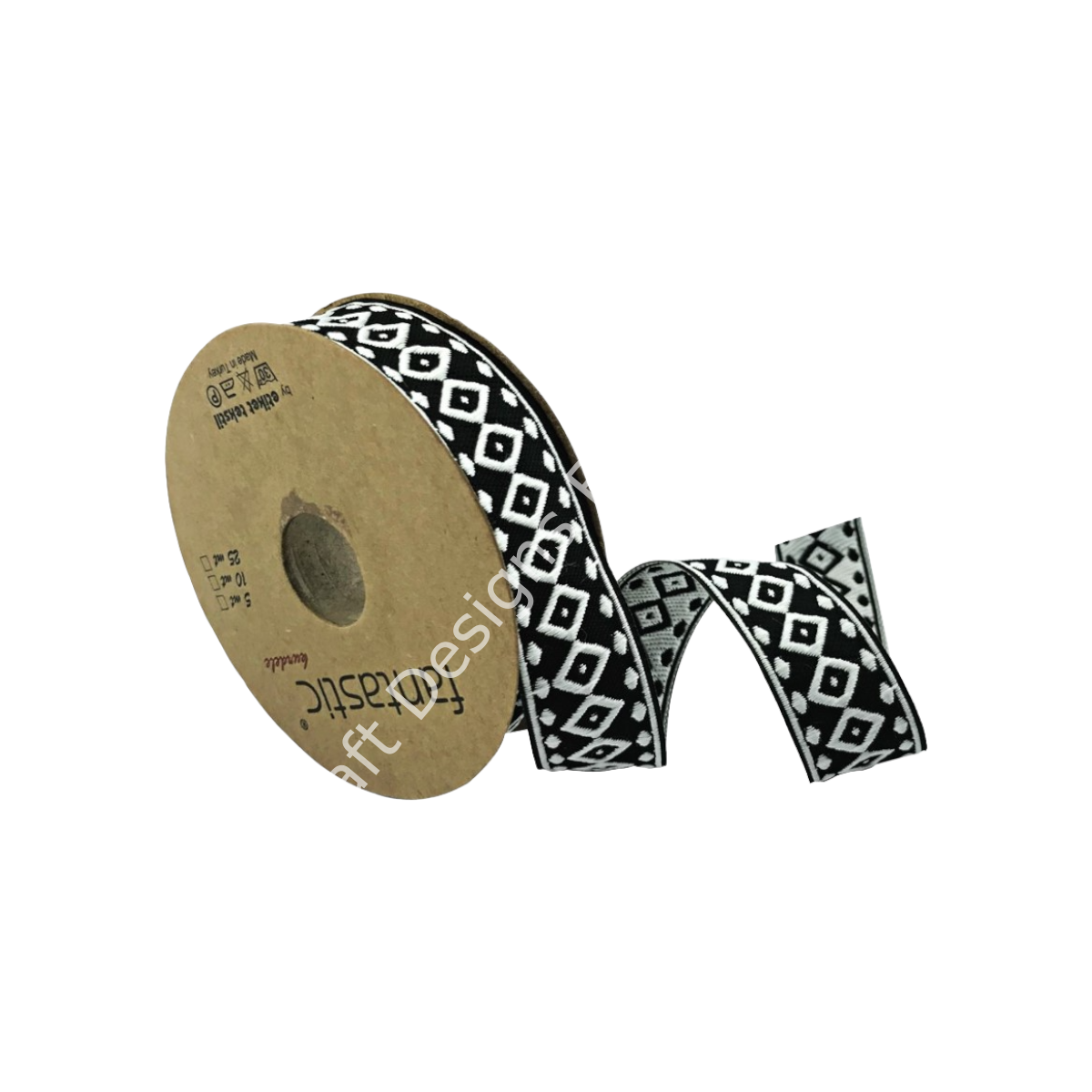 25 MM  DESENLİ DOKUMA KURDELE SİYAH BEYAZ - 1 METRE