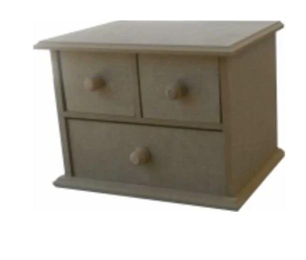 Boyanabilir Ahşap Ham Objeler - ÜÇ ÇEKMECELİ KÜÇÜK KUTU