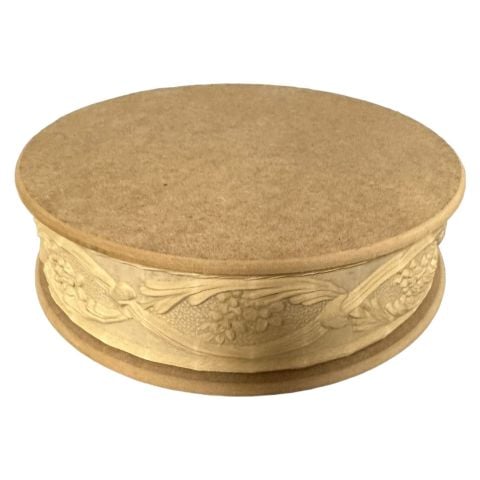 Boyanabilir Ahşap Ham Objeler -YUVARLAK OYMALI KUTU 2