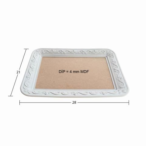 Boyanabilir Ahşap Ham Objeler - APLİKLİ DİKDÖRTGEN TEPSİ