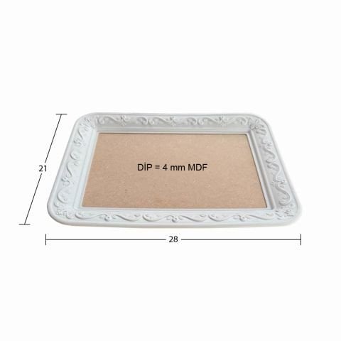 Boyanabilir Ahşap Ham Objeler -APLİKLİ DİKDÖRTGEN TEPSİ