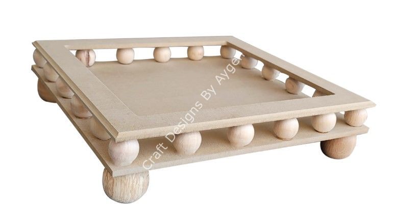 Boyanabilir Ahşap Ham Objeler - BONCUKLU KÜÇÜK KARE TEPSİ