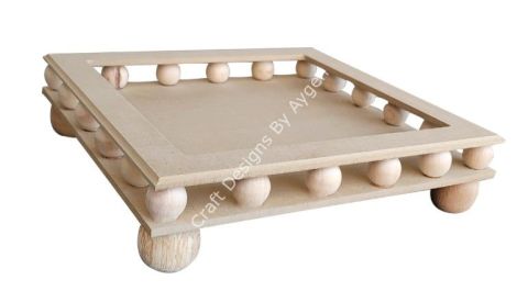 Boyanabilir Ahşap Ham Objeler - BONCUKLU KÜÇÜK KARE TEPSİ