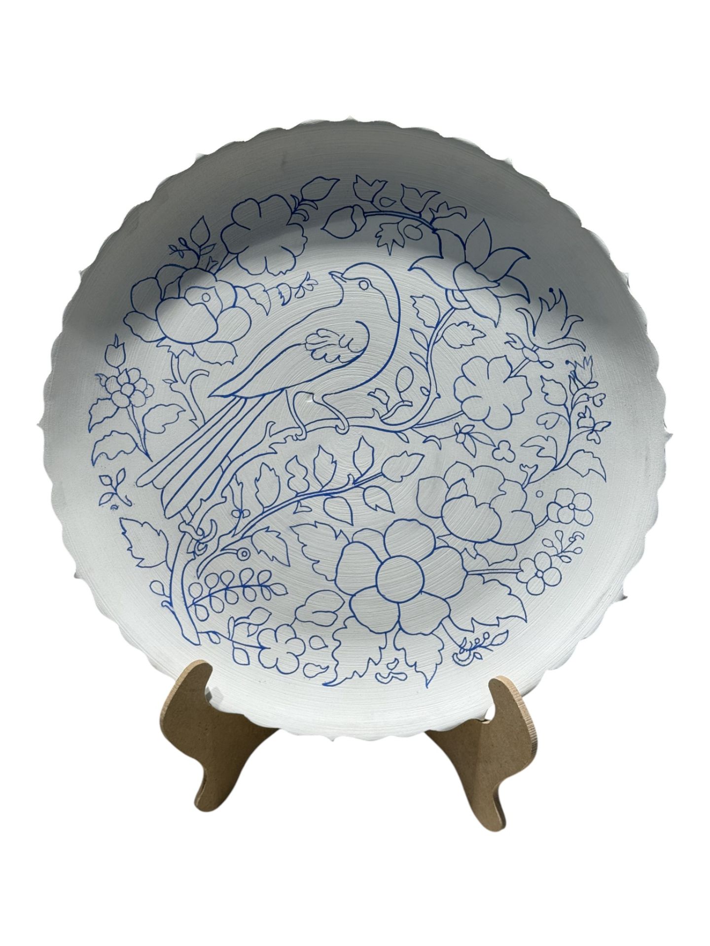 Çini Tahrirli Bisküvi - KUŞLU TABAK 25 CM