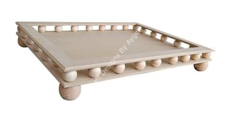 Boyanabilir Ahşap Ham Objeler - BONCUKLU KÜÇÜK DİKDÖRTGEN TEPSİ