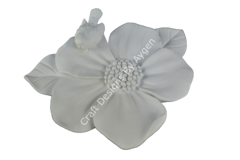 Boyanabilir Polyester Ham Objeler -KUŞLU YAPRAK 15X18 CM