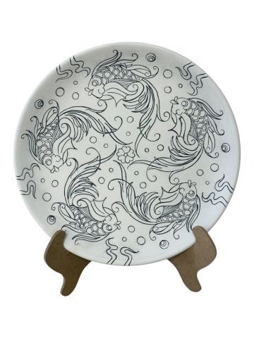 Çini Tahrirli Bisküvi - BALIKLI TABAK 25 CM