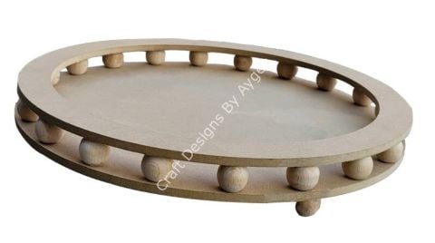 Boyanabilir Ahşap Ham Objeler - BONCUKLU YUVARLAK TEPSİ