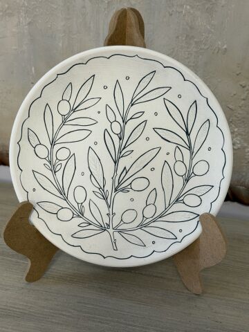 Çini Tahrirli Bisküvi - ZEYTİNLİ TABAK 18 CM