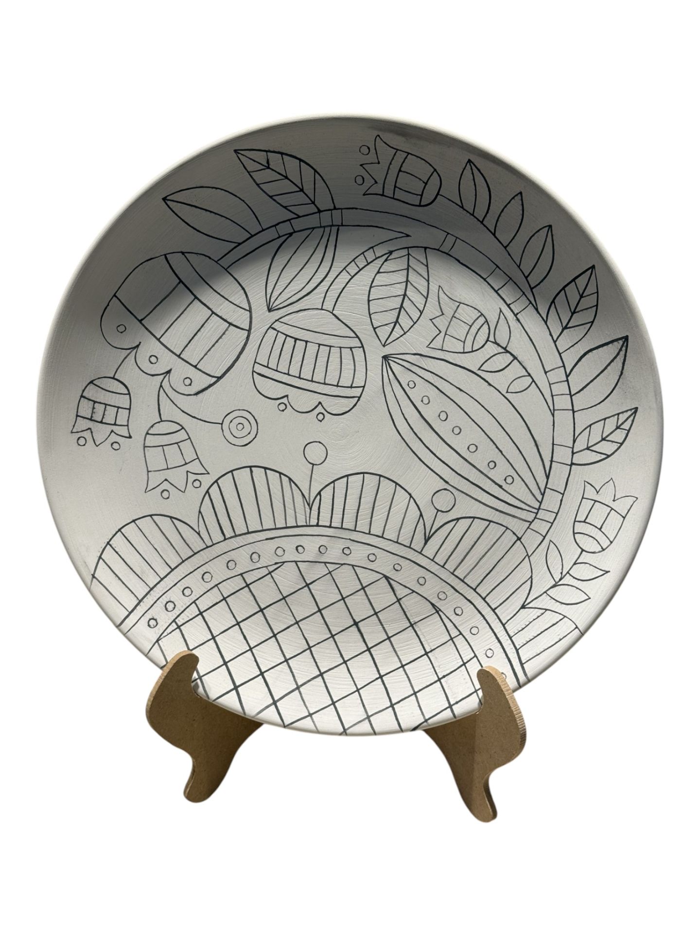 Çini Tahrirli Bisküvi - MODERN ÇİÇEK TABAK 30 CM