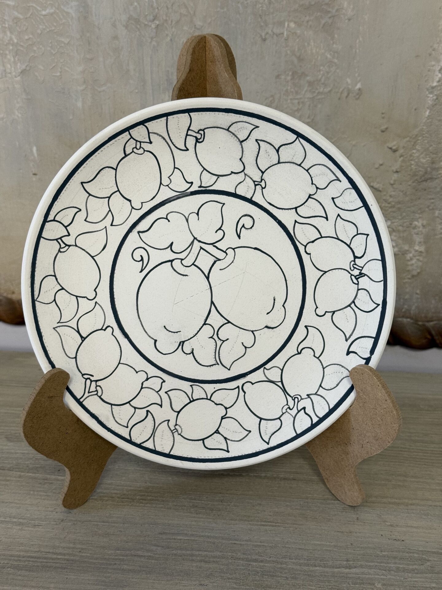 Çini Tahrirli Bisküvi - LİMONLU TABAK 18 CM