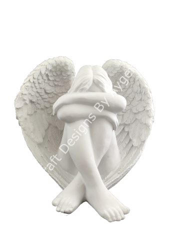 Boyanabilir Polyester Ham Objeler -OTURAN KANATLI KADIN MELEK 32X24 CM