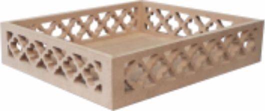 Boyanabilir Ahşap Ham Objeler -KARE İŞLEMELİ TEPSİ KÜÇÜK 33X33