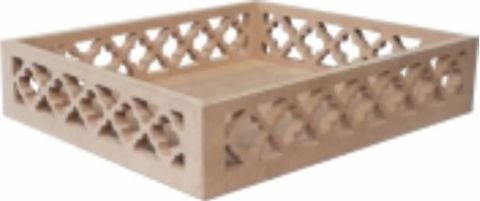 Boyanabilir Ahşap Ham Objeler -KARE İŞLEMELİ TEPSİ KÜÇÜK 33X33